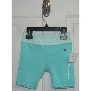 Champion Girls Vertical Logo Zebra Trim Bike Shorts Light Sea Green Size 4‎ $26